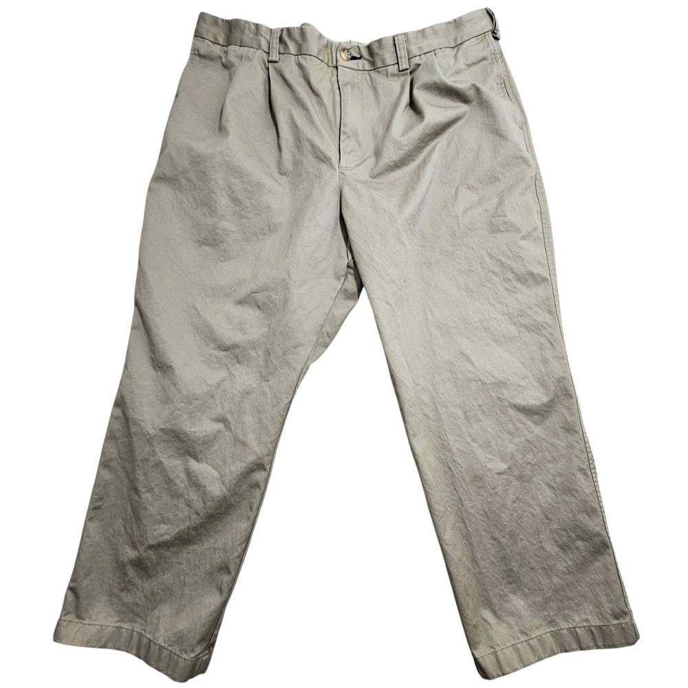 Duluth Trading Co Mens Pleated Chino Pants Tan Khaki 100% Cotton‎ 42x28 Relaxed